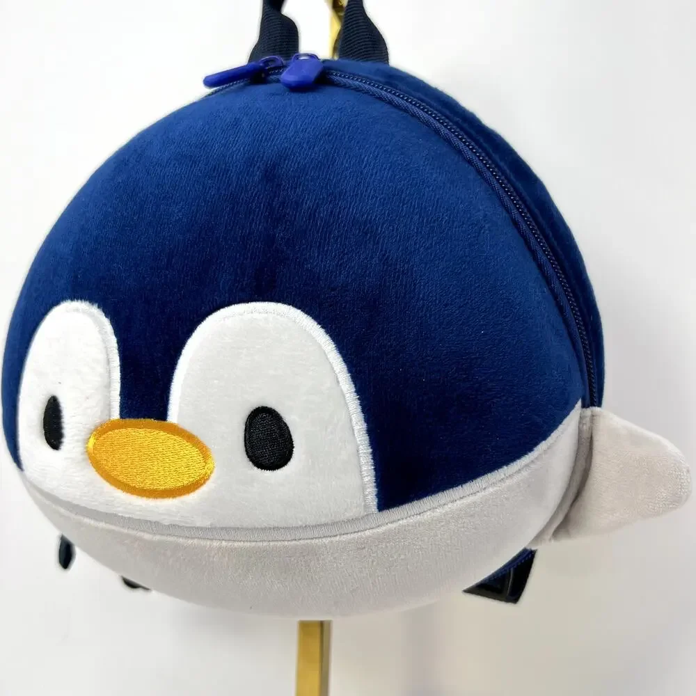 Child Plush Penguin Backpack Blue Gray Kids Zipper School Travel Bag